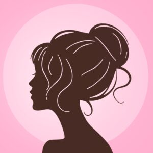 Silhouette of woman with bun on pink background