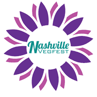 Nashville VegFest logo with purple flower design and green text.